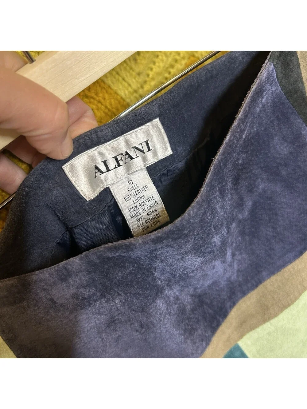 Rare Alfani Suede Leather Vintage Y2K Boho Multicolored Skirt (Sz 10) Patchwork